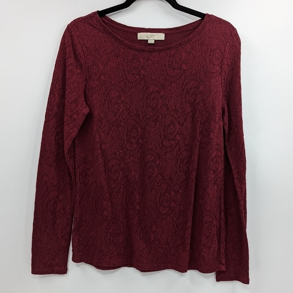 LOFT Lace Long Sleeve Tee Top - Picture 1 of 6